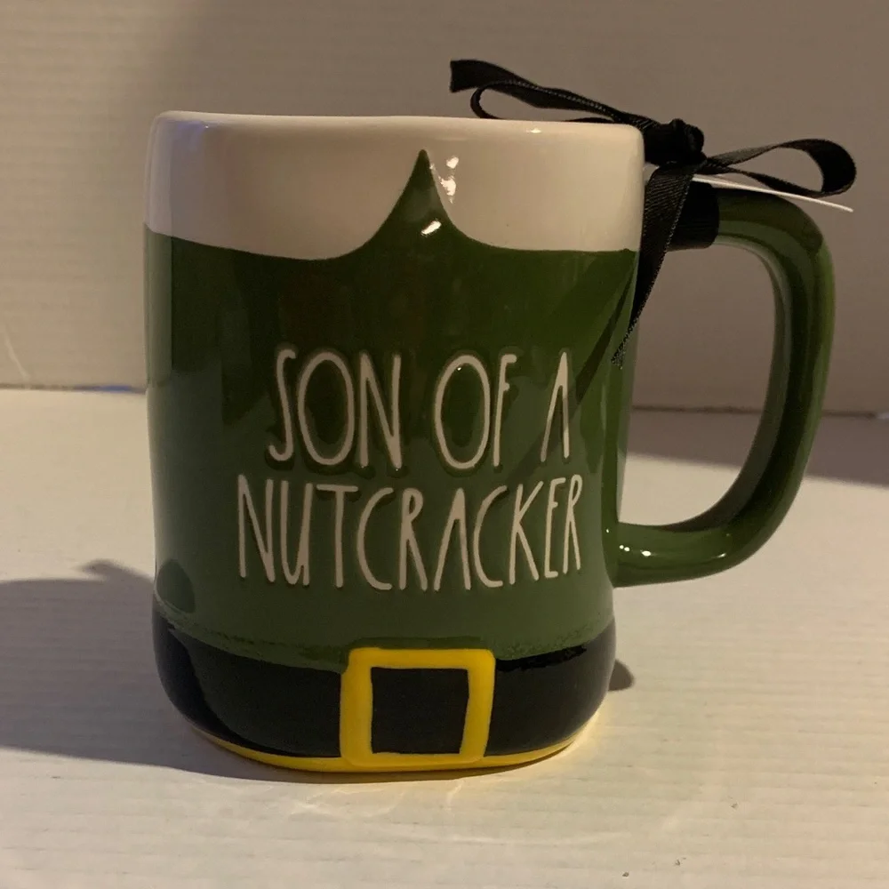 Rae Dunn Green Elf Mug with Black Ribbon Christmas NEW - Picture 1 of 4